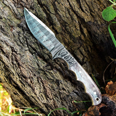 Premium Custom Damascus Steel Skinning Knife with Vibrant Bone Handle - 8.25-inch - Korvel