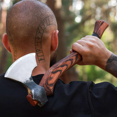 Premium 1095 Steel Custom Tomahawk | Handcrafted Rosewood Handle & Leather Sheath | Ultimate Outdoor Axe by KBS Knives - Korvel
