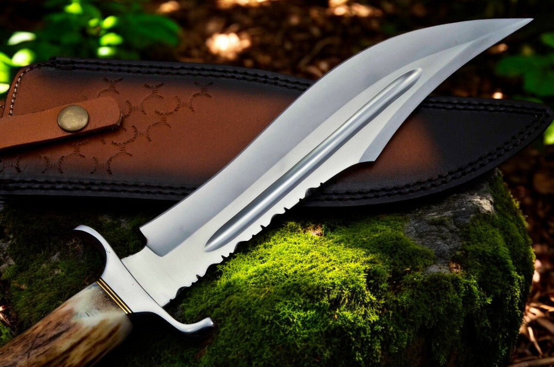 Premium 14" Bowie Knife with Authentic Antler Handle & D2 Steel Blade - Korvel