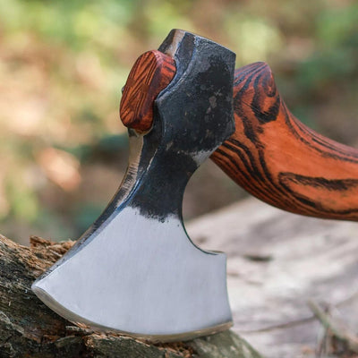Premium 1095 Steel Custom Tomahawk | Handcrafted Rosewood Handle & Leather Sheath | Ultimate Outdoor Axe by KBS Knives - Korvel