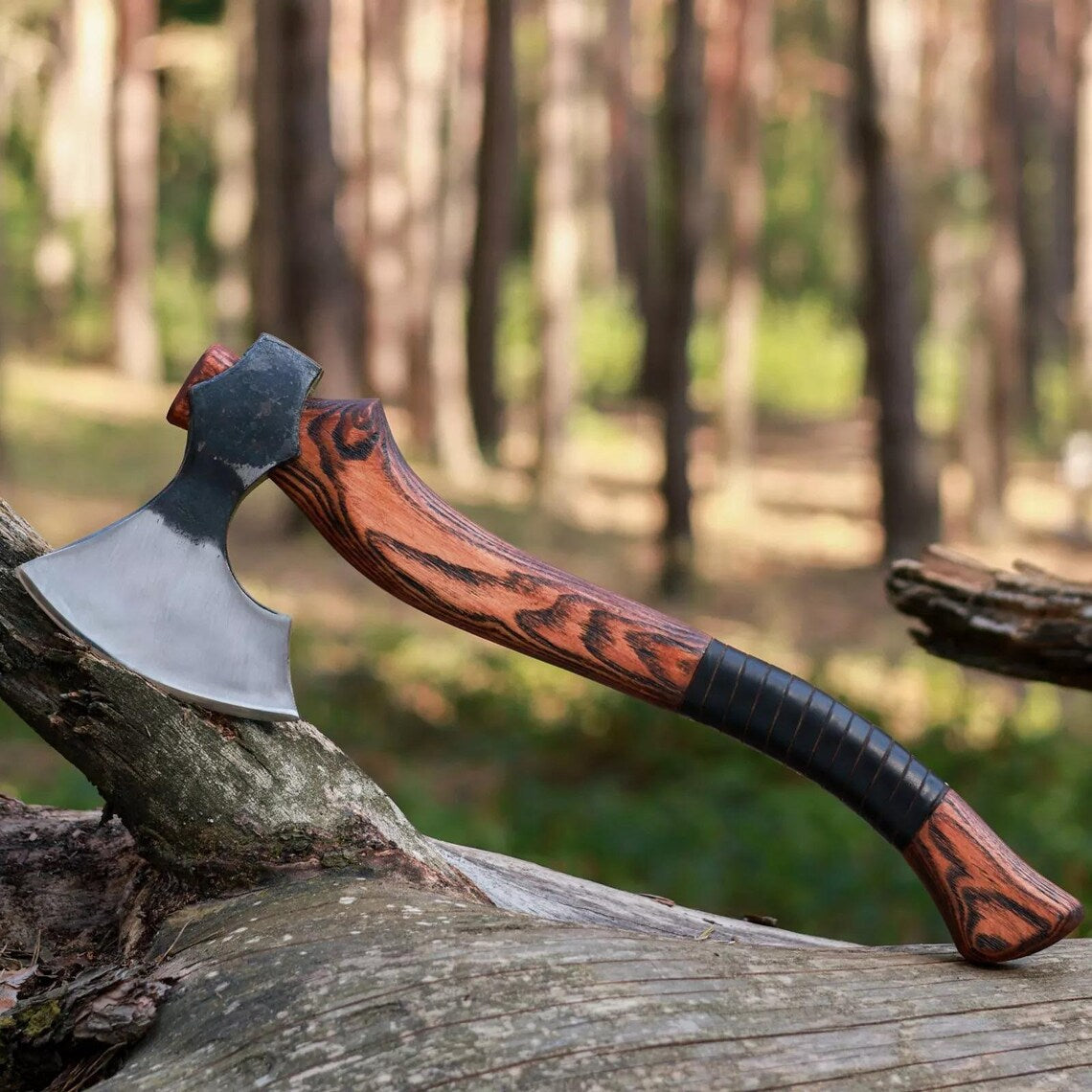 Premium 1095 Steel Custom Tomahawk | Handcrafted Rosewood Handle & Leather Sheath | Ultimate Outdoor Axe by KBS Knives - Korvel