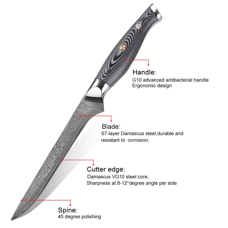 Premium Handmade Damascus Steel Fillet Knife with G10 Micarta Grip - 13 Inches - Korvel