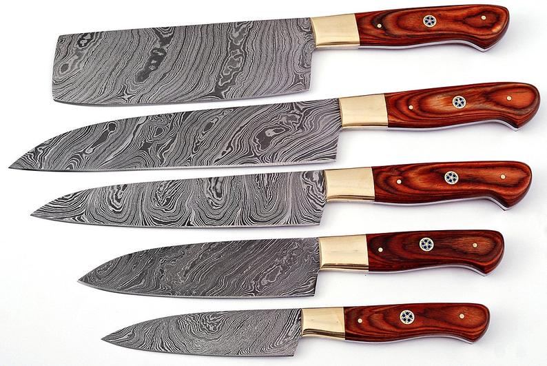 Exquisite Damascus Steel Kitchen Knife Set with Cleaver - 5 Piece Collection - Korvel