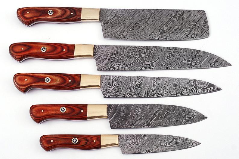 Exquisite Damascus Steel Kitchen Knife Set with Cleaver - 5 Piece Collection - Korvel