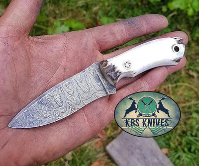 Premium Antler Handle Damascus Steel Skinning Knife - Korvel