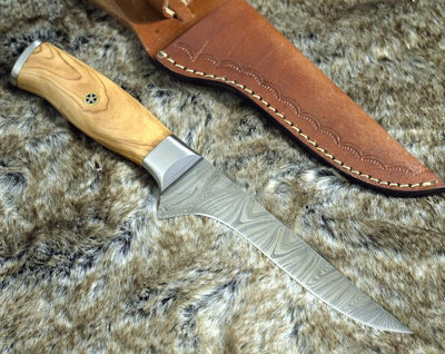 Artisan Damascus Steel Fillet-Boning Knife with Olive Wood Handle - 11 Inch Precision Tool - Korvel