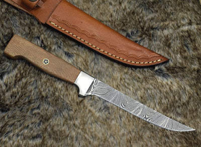 Artisan Crafted Damascus Steel Fillet Knife with Elegant Rosewood Handle - 11" Length by KBS Knives - Korvel