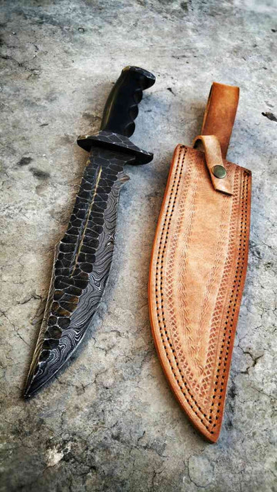 Premium Damascus Steel Bowie Knife for Outdoor Adventures - Korvel