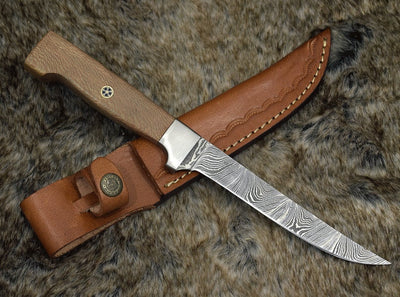 Artisan Crafted Damascus Steel Fillet Knife with Elegant Rosewood Handle - 11" Length by KBS Knives - Korvel