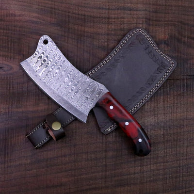 Premium Handmade Damascus Steel Cleaver Knife with Full Tang Design - Korvel