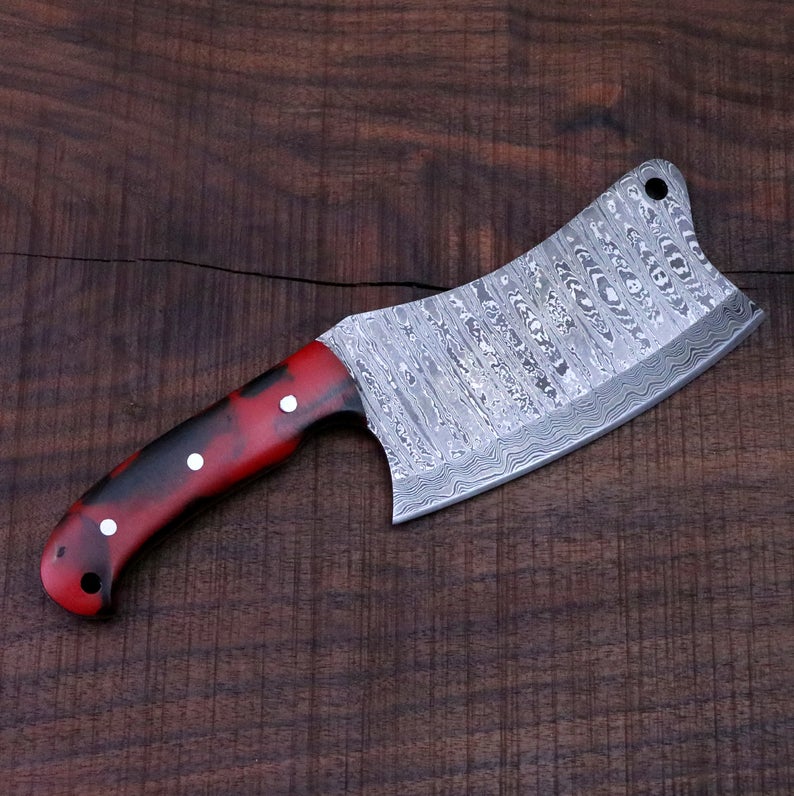 Premium Handmade Damascus Steel Cleaver Knife with Full Tang Design - Korvel