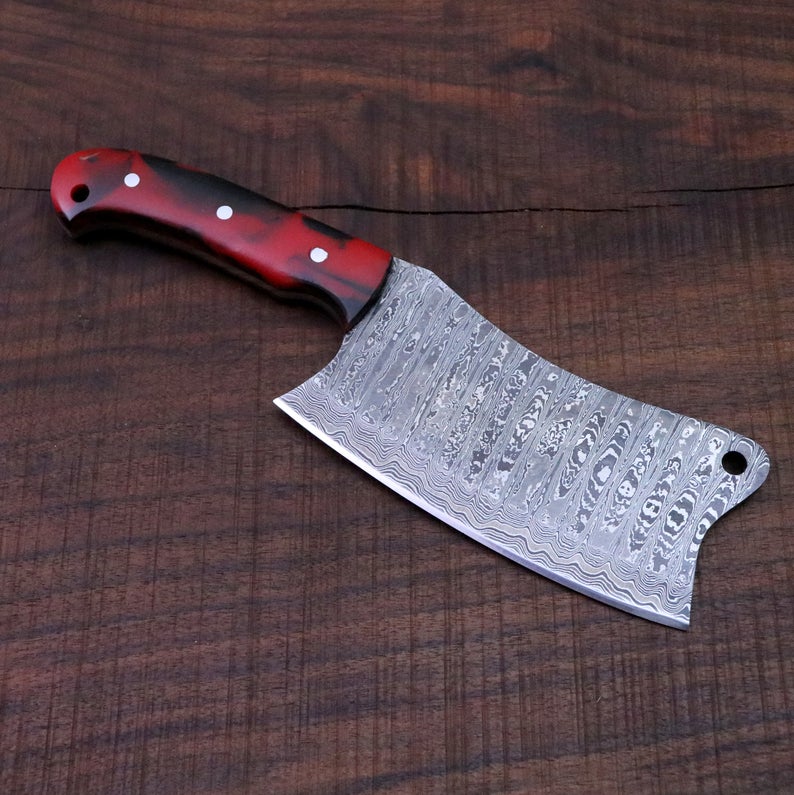 Premium Handmade Damascus Steel Cleaver Knife with Full Tang Design - Korvel