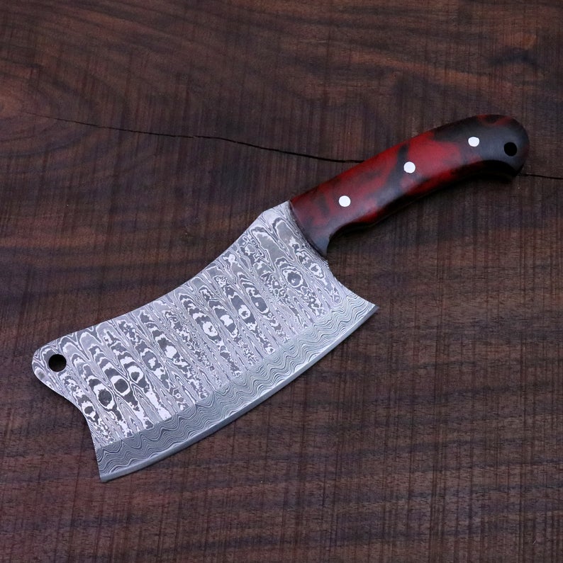 Premium Handmade Damascus Steel Cleaver Knife with Full Tang Design - Korvel