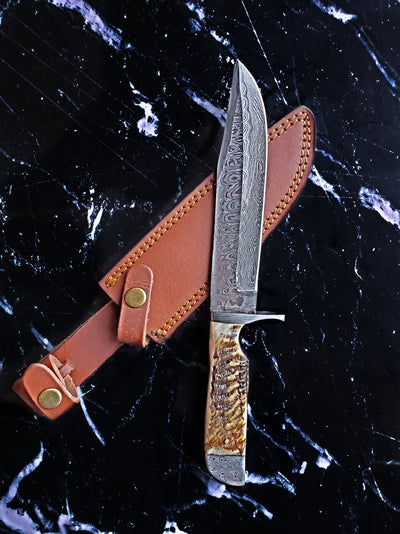 Exquisite Handmade Damascus Bowie Knife - 11.5" Length - Korvel