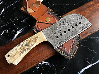 Premium Raindrop Damascus Cleaver Knife for Culinary Excellence - Korvel