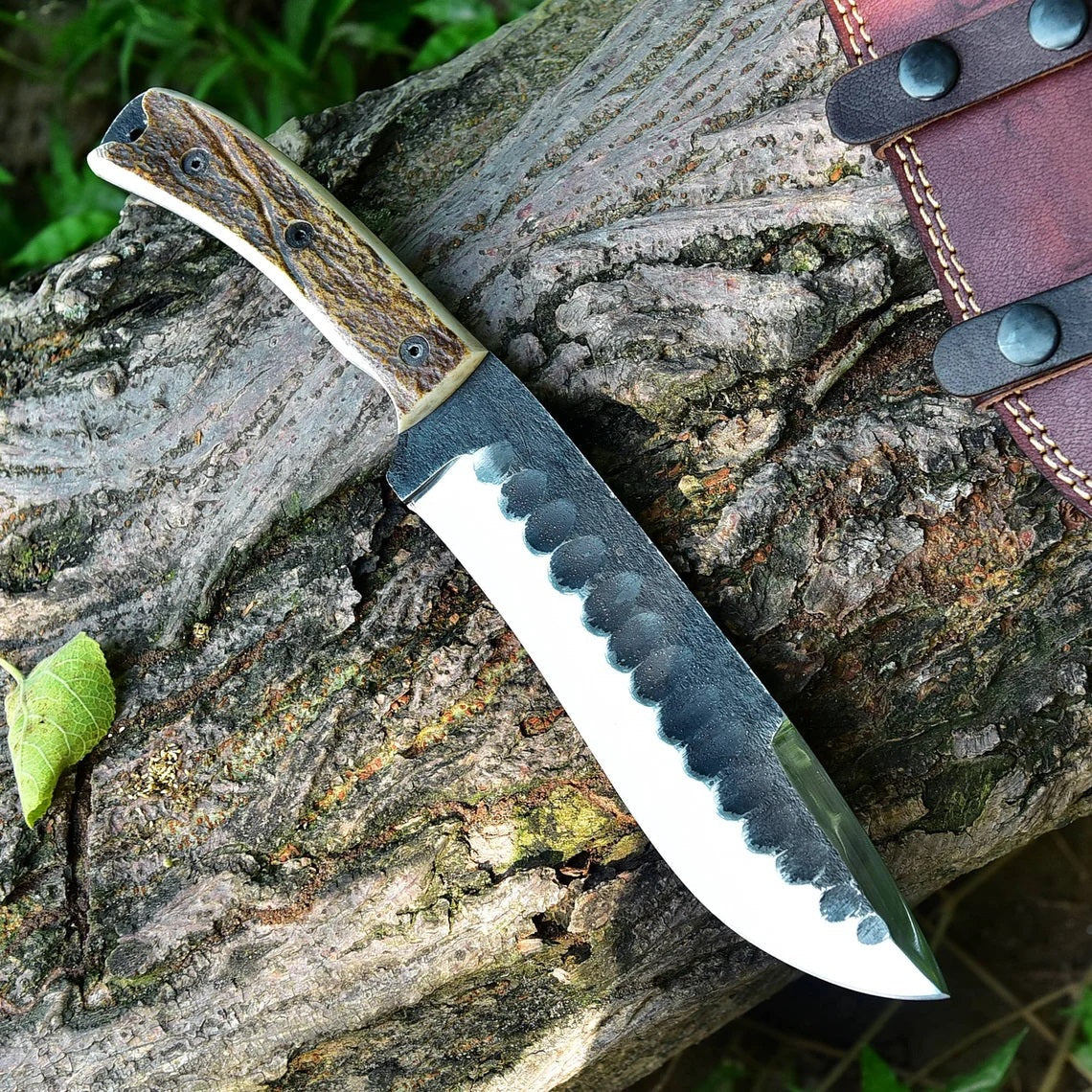 Ultimate Frontier Survival Knife – 12" Custom Forged High Carbon Steel Blade with Antler Handle - Korvel