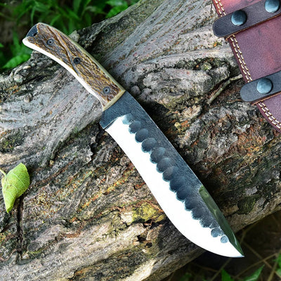 Ultimate Frontier Survival Knife – 12" Custom Forged High Carbon Steel Blade with Antler Handle - Korvel
