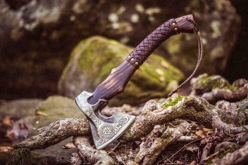 Artisan Crafted 1095 Steel Engraved Axe with Rosewood Handle - Korvel