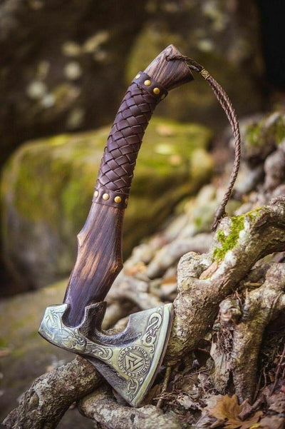 Artisan Crafted 1095 Steel Engraved Axe with Rosewood Handle - Korvel