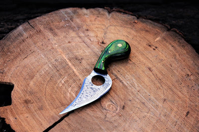 Exquisite Damascus Steel Finger Hole Skinner Knife - Korvel