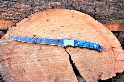 Exquisite Handmade Damascus Steel Fillet Knife with Unique Epoxy Resin Handle - 13" Length - Korvel