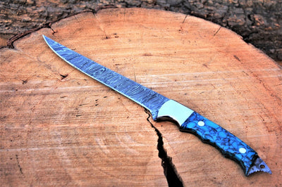 Exquisite Handmade Damascus Steel Fillet Knife with Unique Epoxy Resin Handle - 13" Length - Korvel