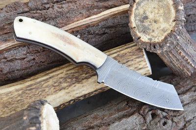 Artisan Crafted Damascus Steel Hunting Knife with Bone Handle - Korvel