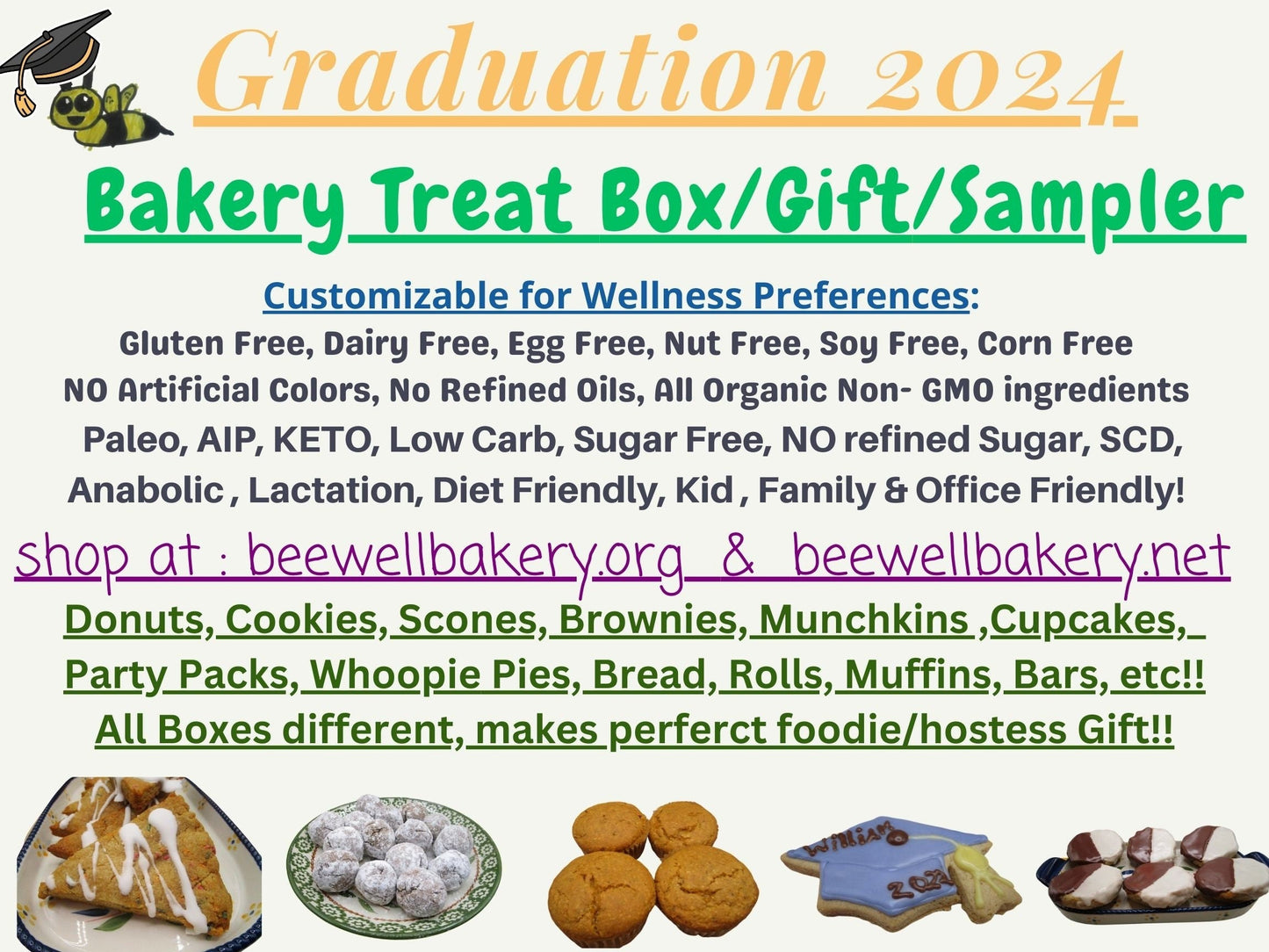 Boîte de friandises de boulangerie pour graduation - Assortiment sans gluten et végan