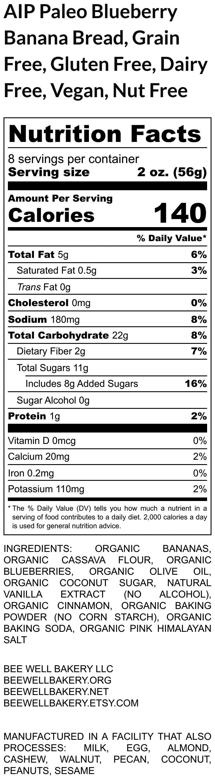 Pain à la banane et aux bleuets sans grain biologique - Sans gluten et végan