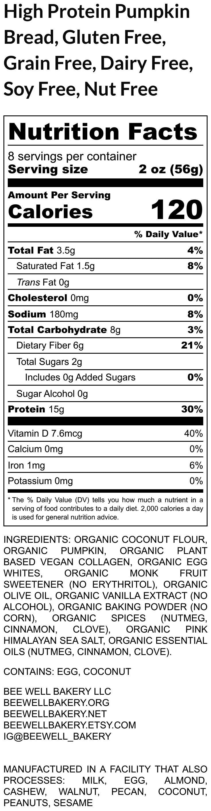 Premium High Protein Pumpkin Bread - Gluten Free & Sugar Free