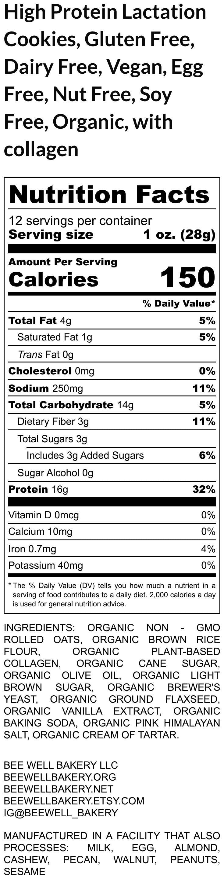 Galletas de Lactancia Premium Alta en Proteínas - Sin Gluten y Sin Lácteos