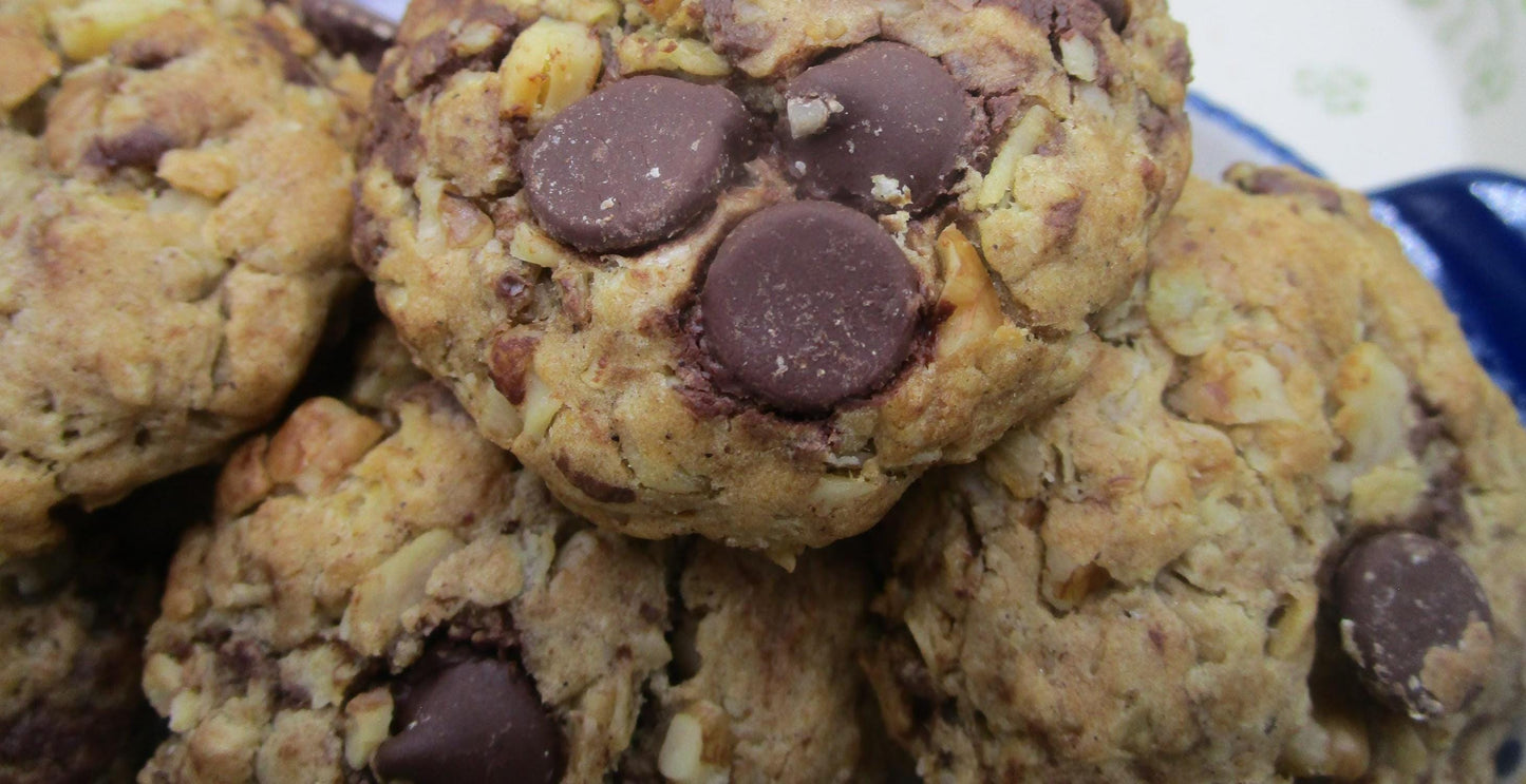 Sugar Free Dark Chocolate Walnut Oat Cookies - Vegan & Gluten Free