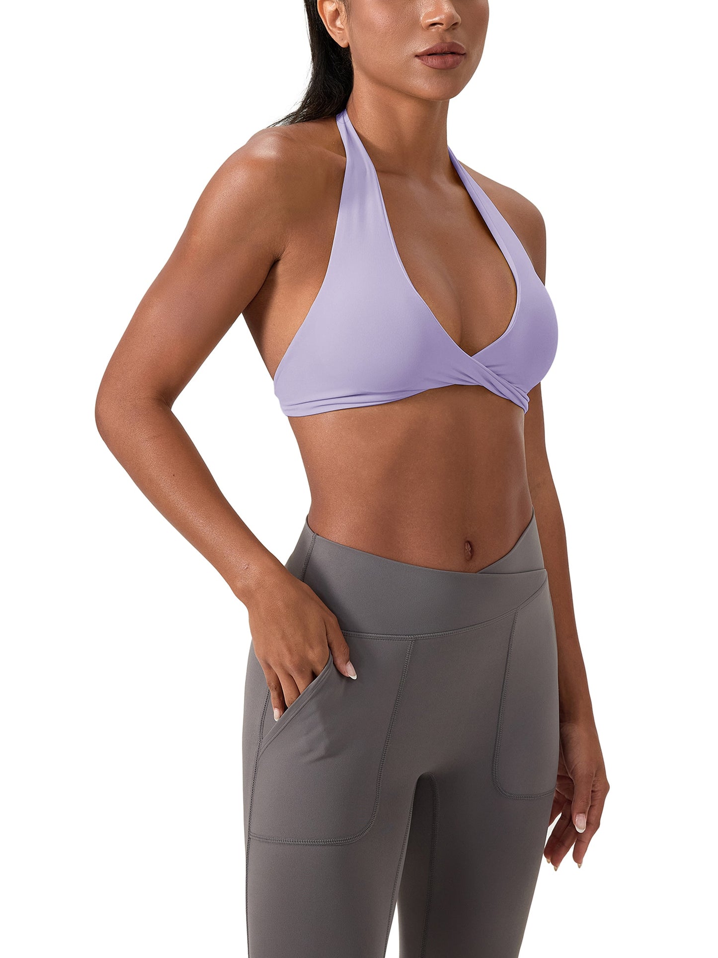 Soutien-gorge de sport à col halter plissé pour femmes Loki & Ivy