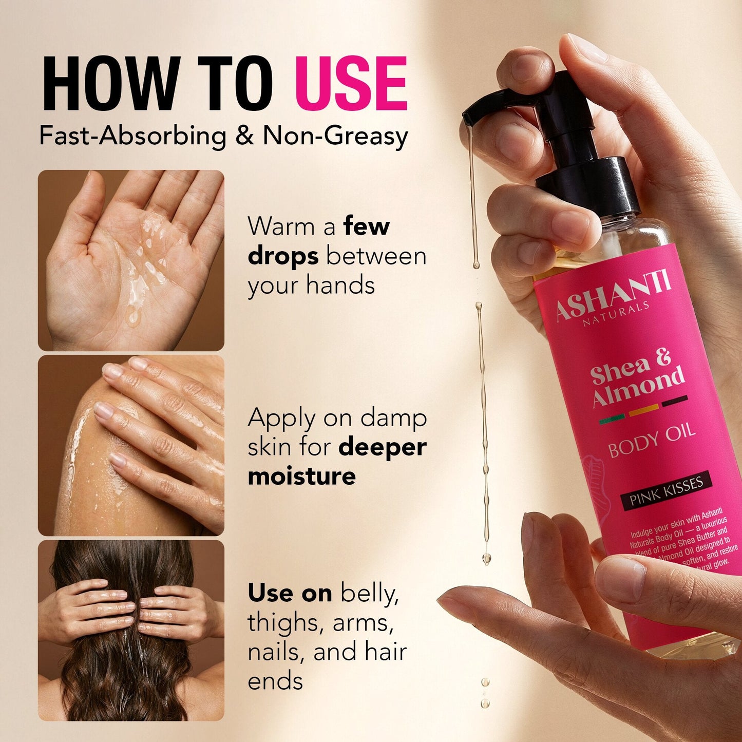 Huile Corporelle Shea & Amande Ashanti Naturals - Baisers Roses