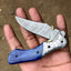 Artisan Crafted Damascus Steel Folding Pocket Knife with Vibrant Bone Handle & Leather Sheath - Korvel