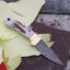 Artisan Crafted California Coyote Cowboy Knife | Unique Damascus Blade | Antler Horn & Brass Handle | 6.25 Inches | Premium Leather Sheath - Korvel