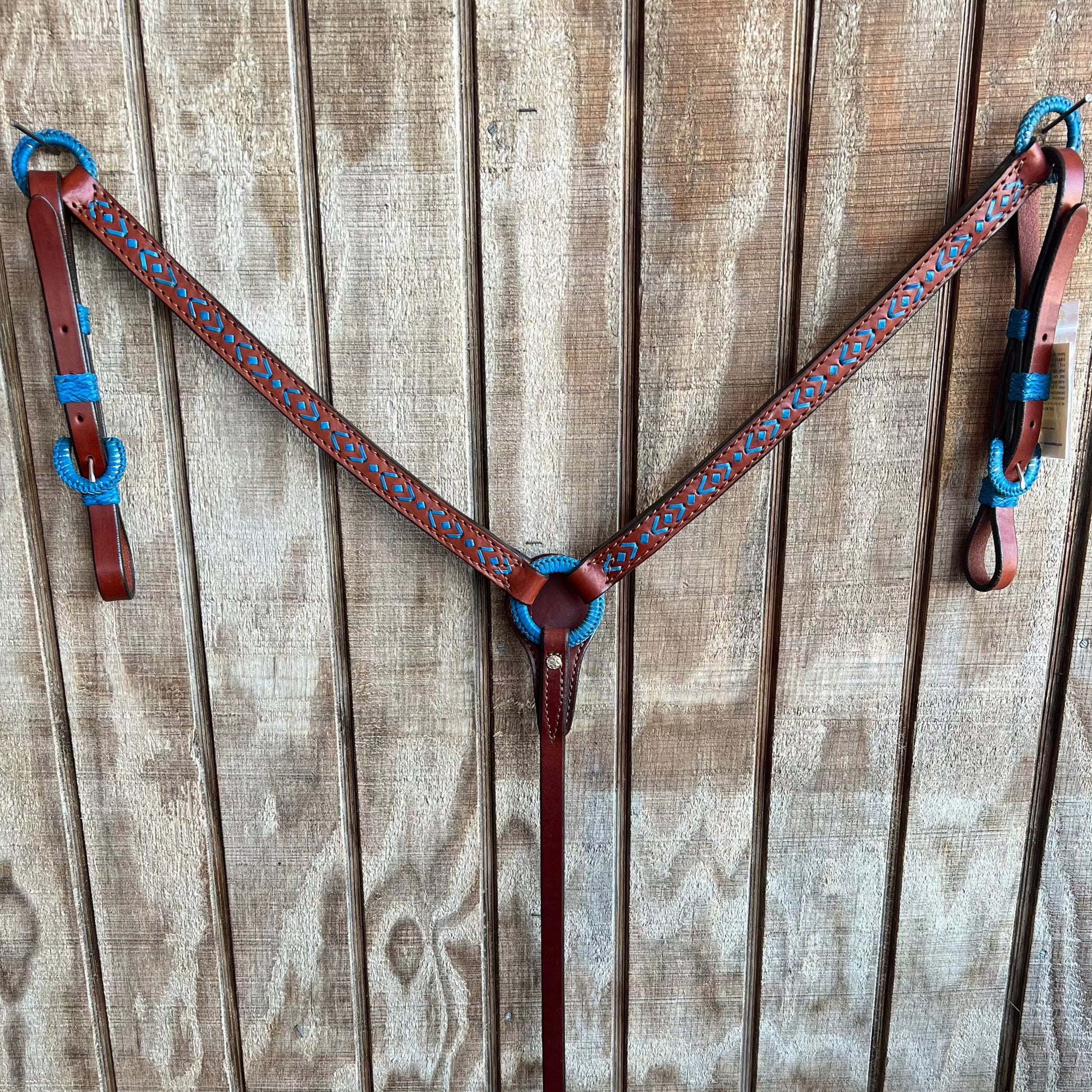 Turquoise Aztec Design Rawhide Breastcollar | Alamo Collection - Korvel