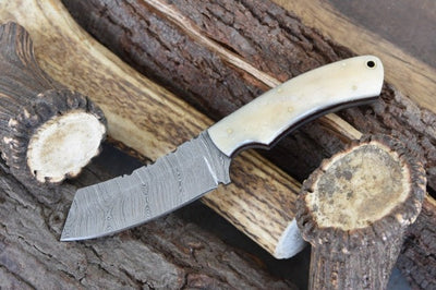 Artisan Crafted Damascus Steel Hunting Knife with Bone Handle - Korvel