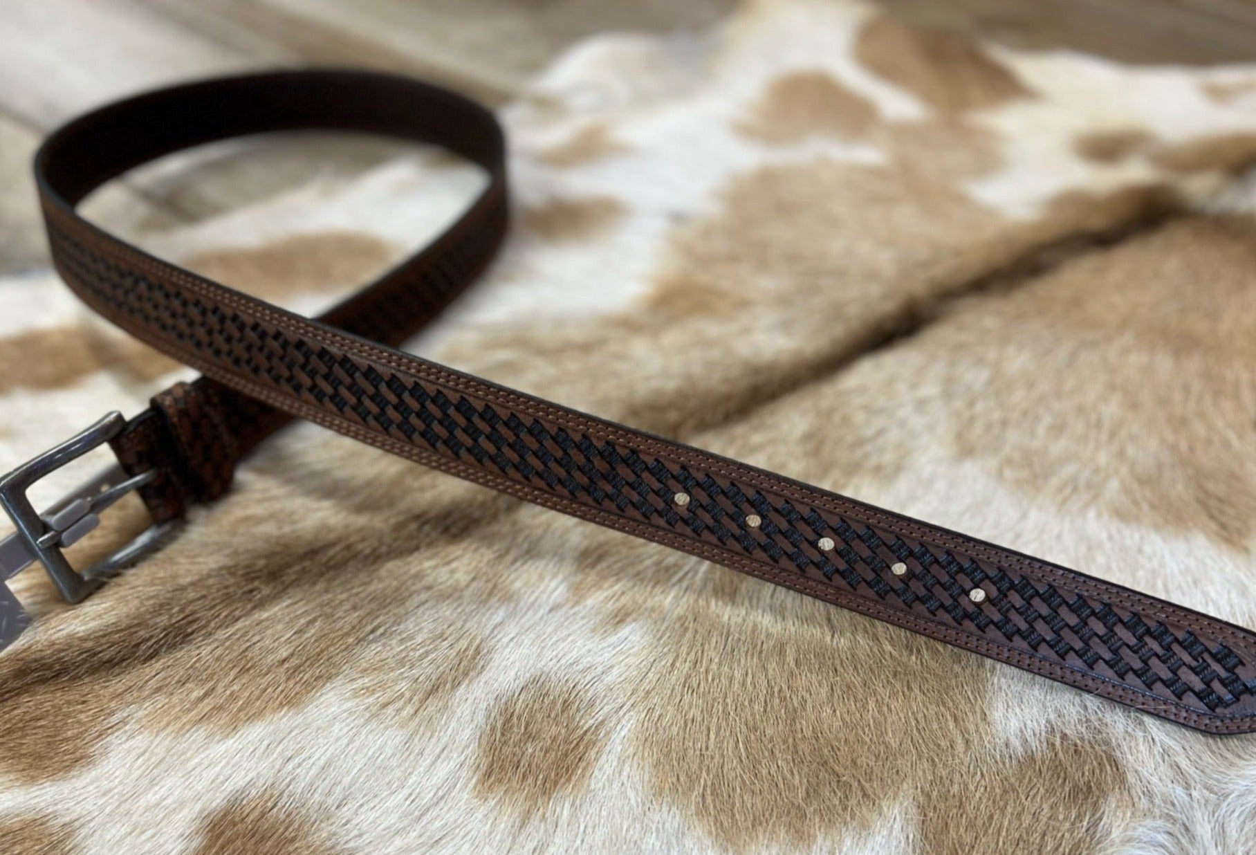 Nocona Men's HD Xtreme Basket Weave Belt - Light Brown - Korvel