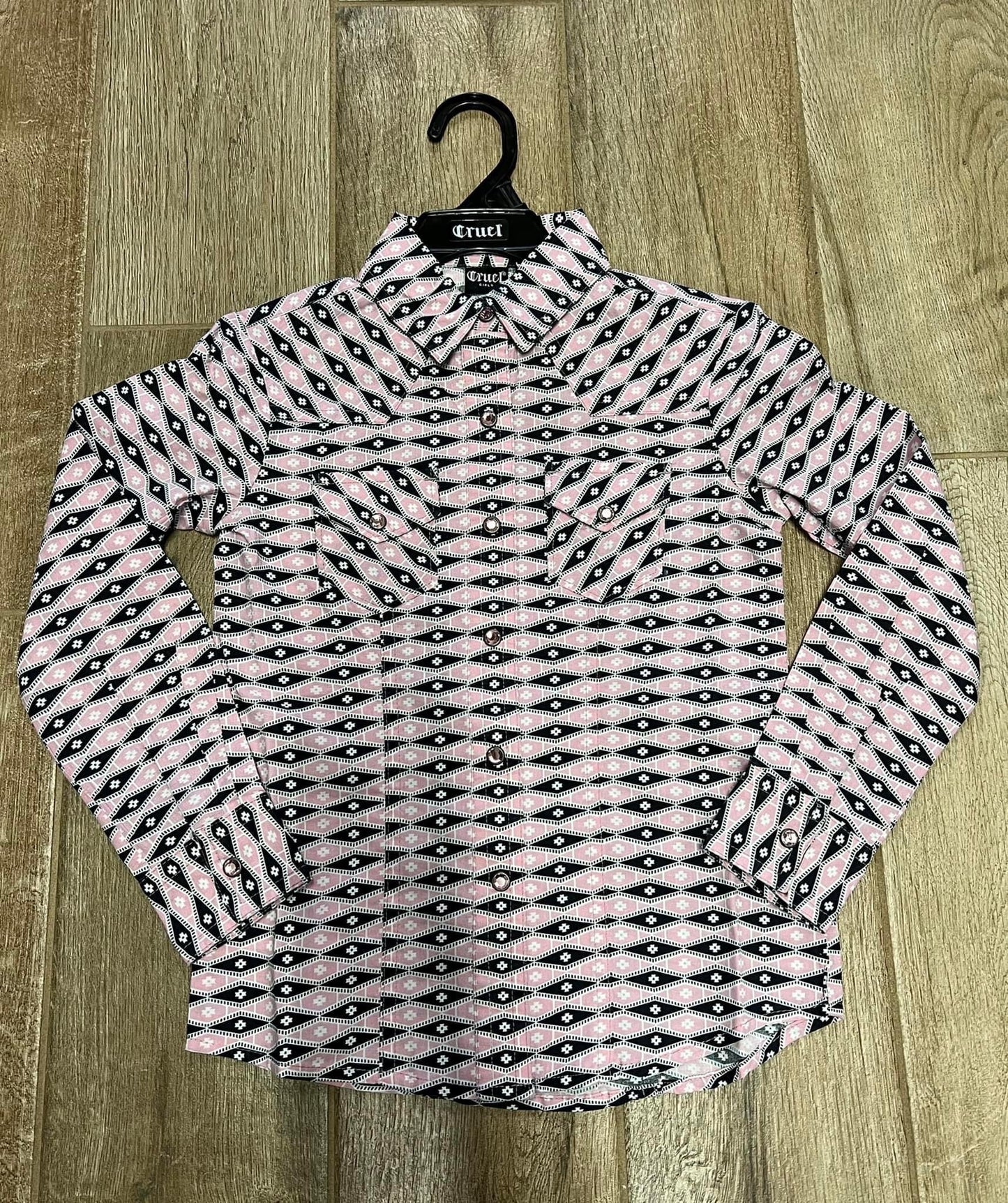 Stylish Pink Diamond Long Sleeve Shirt for Girls - Korvel