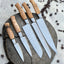 Premium 5-Piece Custom Handmade Stainless Steel Knife Set with Olive Wood Handles & Leather Roll - Korvel