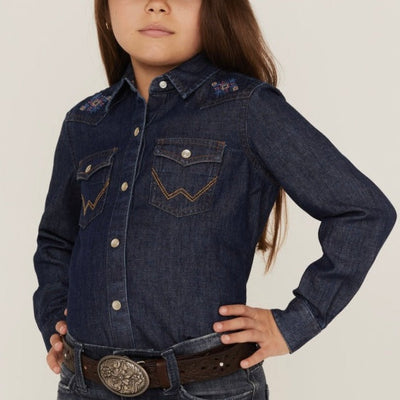 Stylish Wrangler Girls' Denim Shirt with Embroidered Details - Korvel