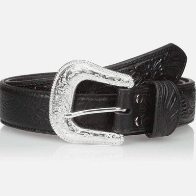 Nocona Men's 1.5" Black Bullhide Belt with Floral Embossing - Korvel