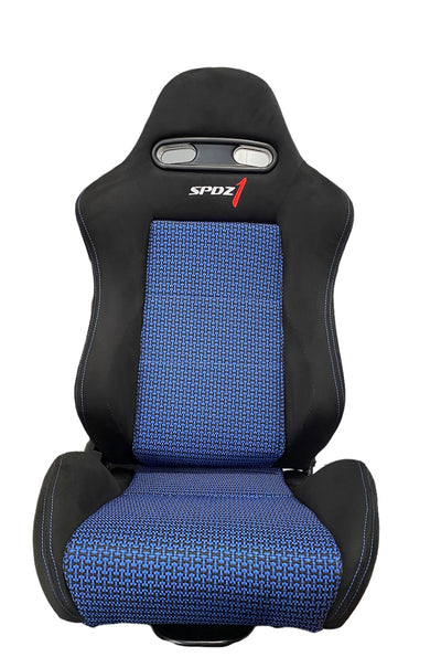 SPDZ1 Pole Position 7 Racing Seats - Black Cloth/Blue Kevlar Mesh