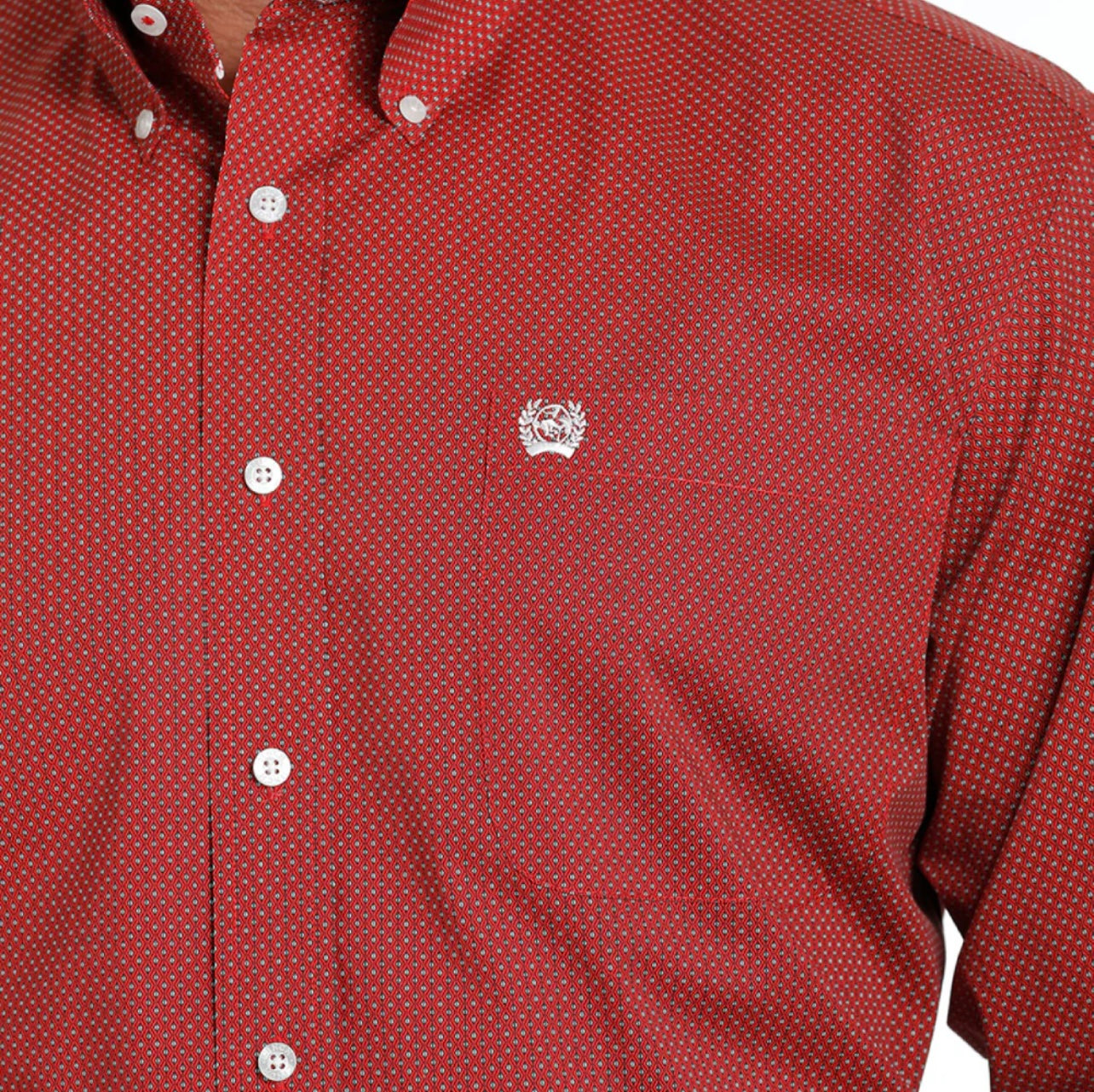 Cinch Men's Red Diamond Print Long Sleeve Shirt - Korvel