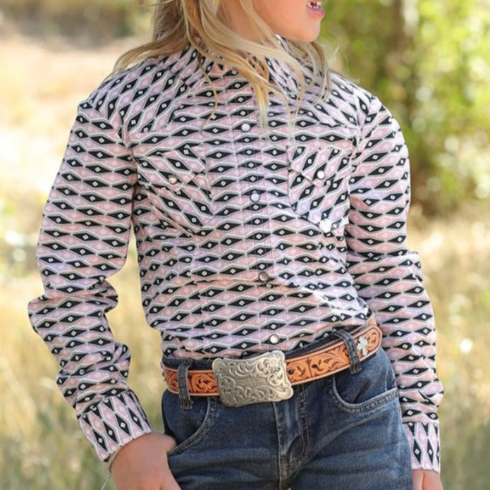Stylish Pink Diamond Long Sleeve Shirt for Girls - Korvel
