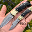 Exquisite Pair of Custom Handmade Damascus Steel Folding Pocket Knives with Leather Case - Korvel