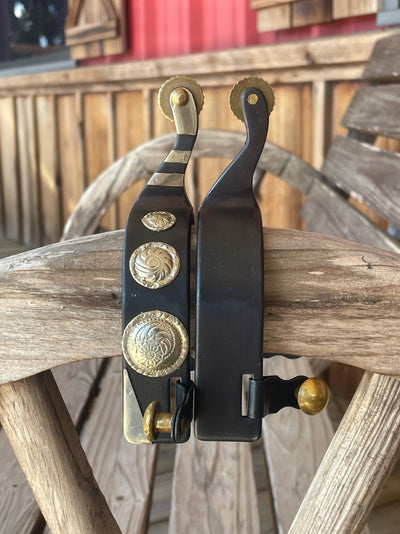 Elegant Black Steel Spurs with Silver Concho Accents - Korvel