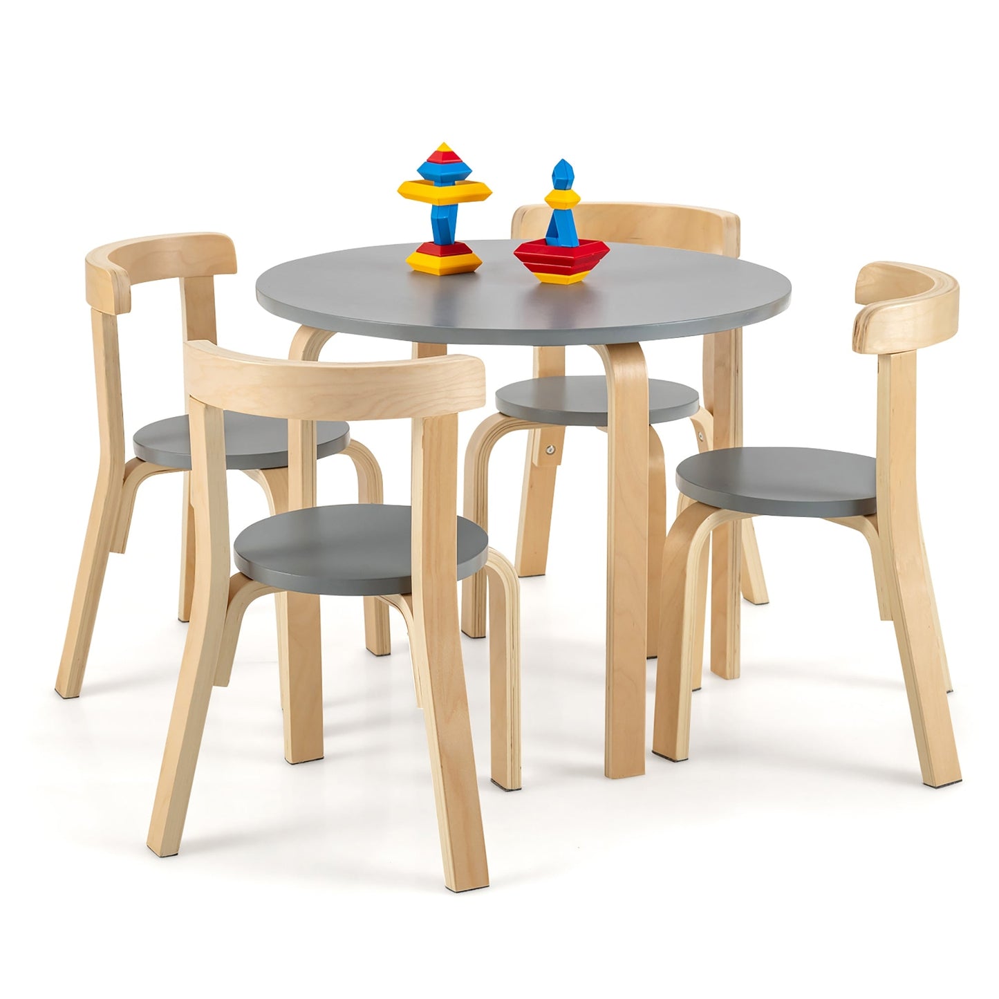 5-Piece Kids Wooden Activity Table and Chair Set - Gray