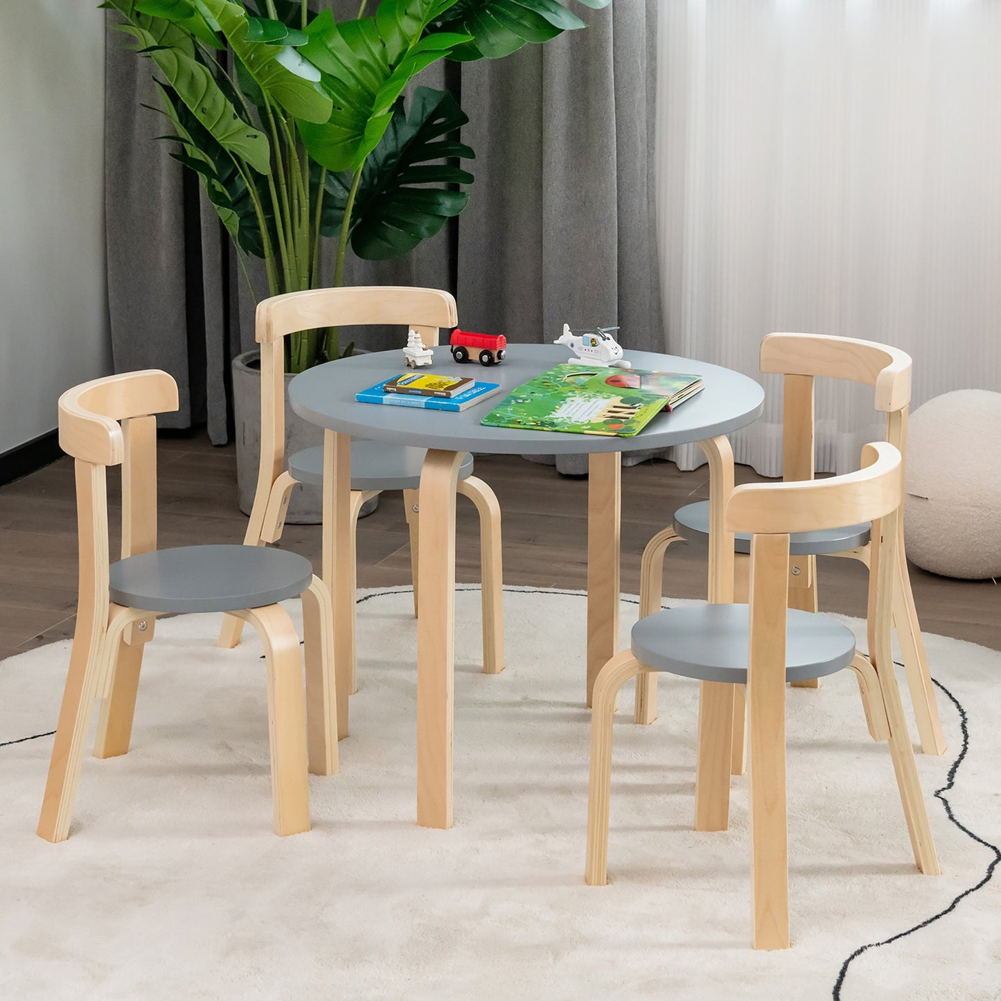 5-Piece Kids Wooden Activity Table and Chair Set - Gray